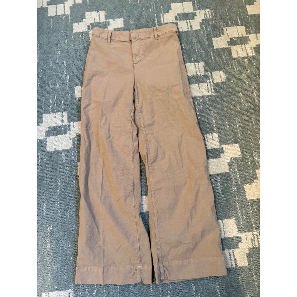 Frank & Eileen Wexford Wide Leg Pants Tan Linen Blend Size 2 USA Made Italian